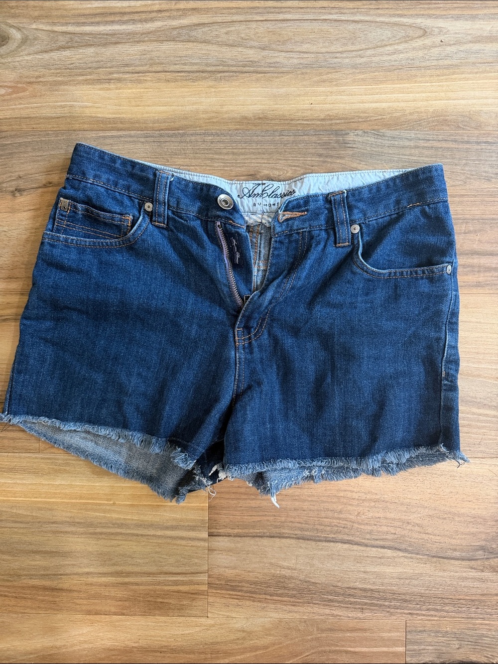 Ambiance Dark Wash Denim Frayed Hem Shorts